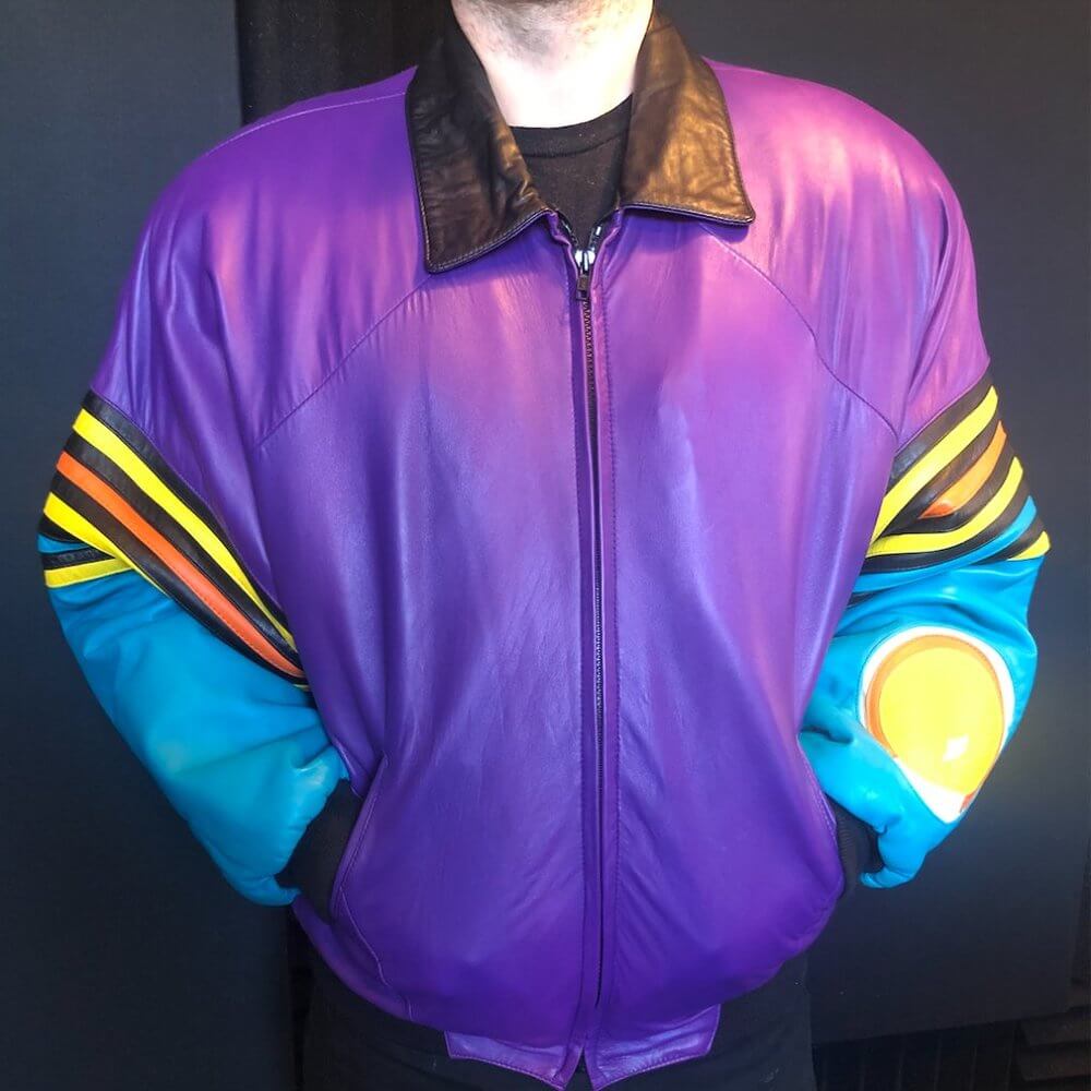 Vintage 80s Abstract Geo Bomber Leather Jacket (1) Vintage 80s Abstract Geo Bomber Leather Jacket