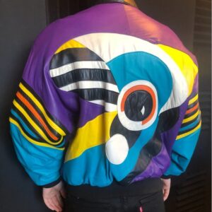 Vintage 80s Abstract Geo Bomber Leather Jacket