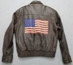 Vintage American Flag Zipper Leather Jacket