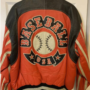 Vintage Baseball USA Orange And Black Leather Jacket