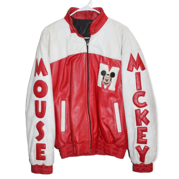 Vintage Mickey Mouse Red And White Leather Jacket