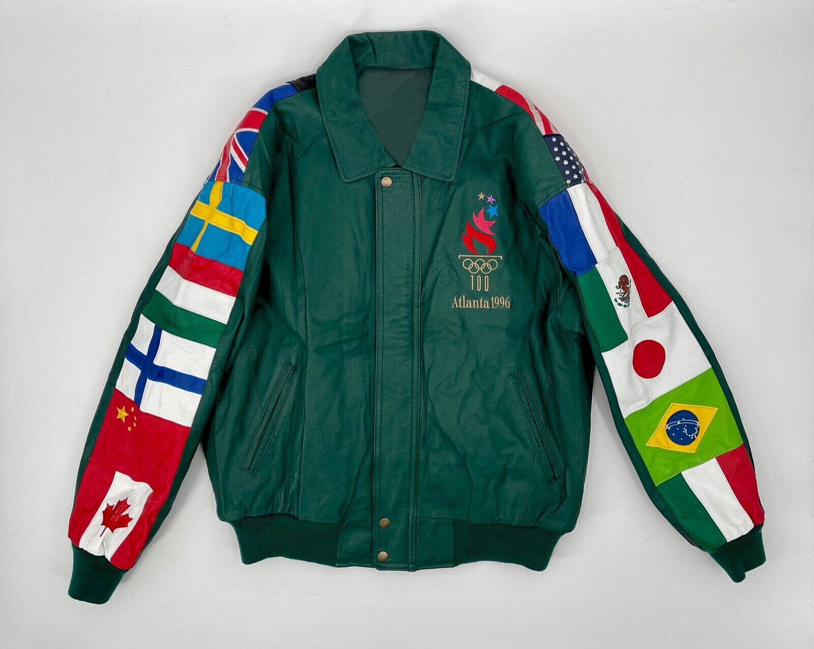 Vtg Atlanta 1996 Olympic Games Green Leather Jacket (1) Vtg Atlanta 1996 Olympic Games Green Leather Jacket