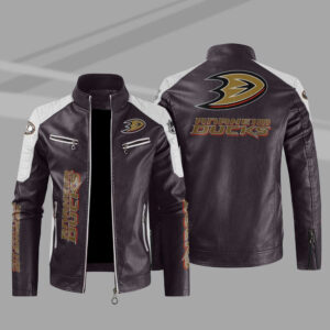Anaheim Ducks Block Maroon White Leather Jacket