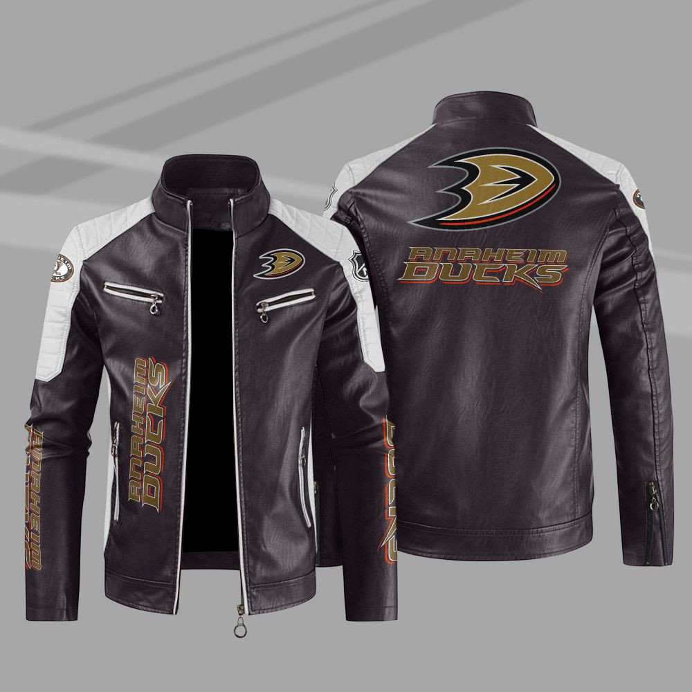 Anaheim Ducks Block Maroon White Leather Jacket Anaheim Ducks Block Maroon White Leather Jacket