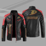 Anaheim Ducks Block Red Black NHL Leather Jacket