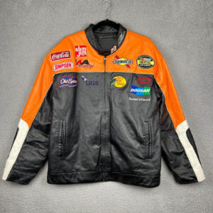 Black Orange Tony Stewart NASCAR Leather Jacket'