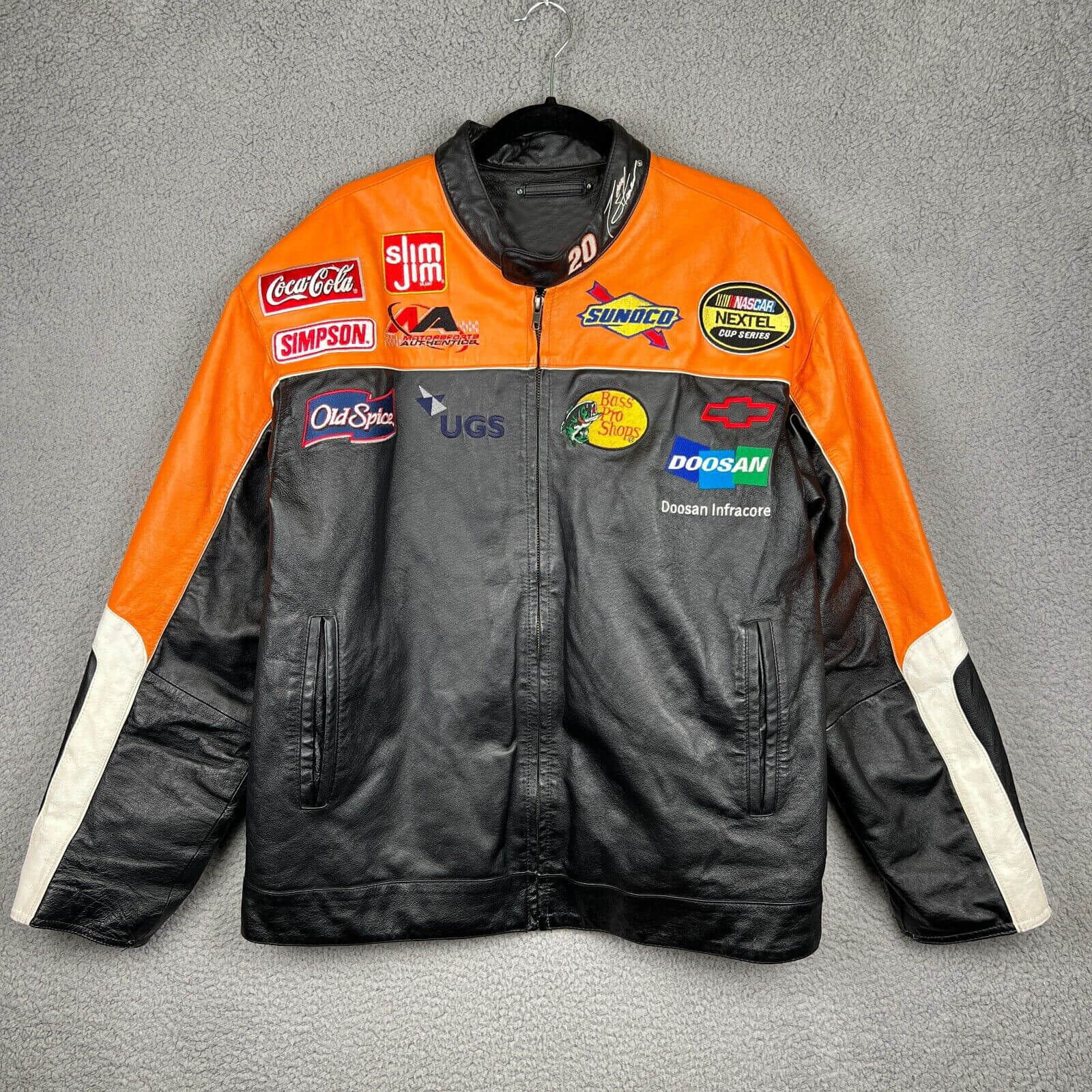 Black Orange Tony Stewart NASCAR Leather Jacket' (2) Black Orange Tony Stewart NASCAR Leather Jacket'