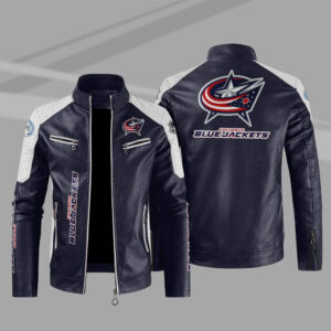 Columbus Blue Block Blue White Leather Jacket