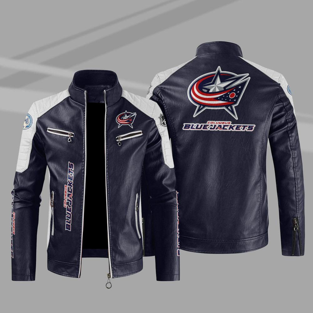 Columbus Blue Block Blue White Leather Jacket Columbus Blue Block Blue White Leather Jacket