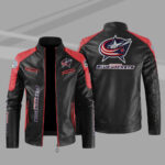 Columbus Blue Block Red Black NHL Leather Jacket