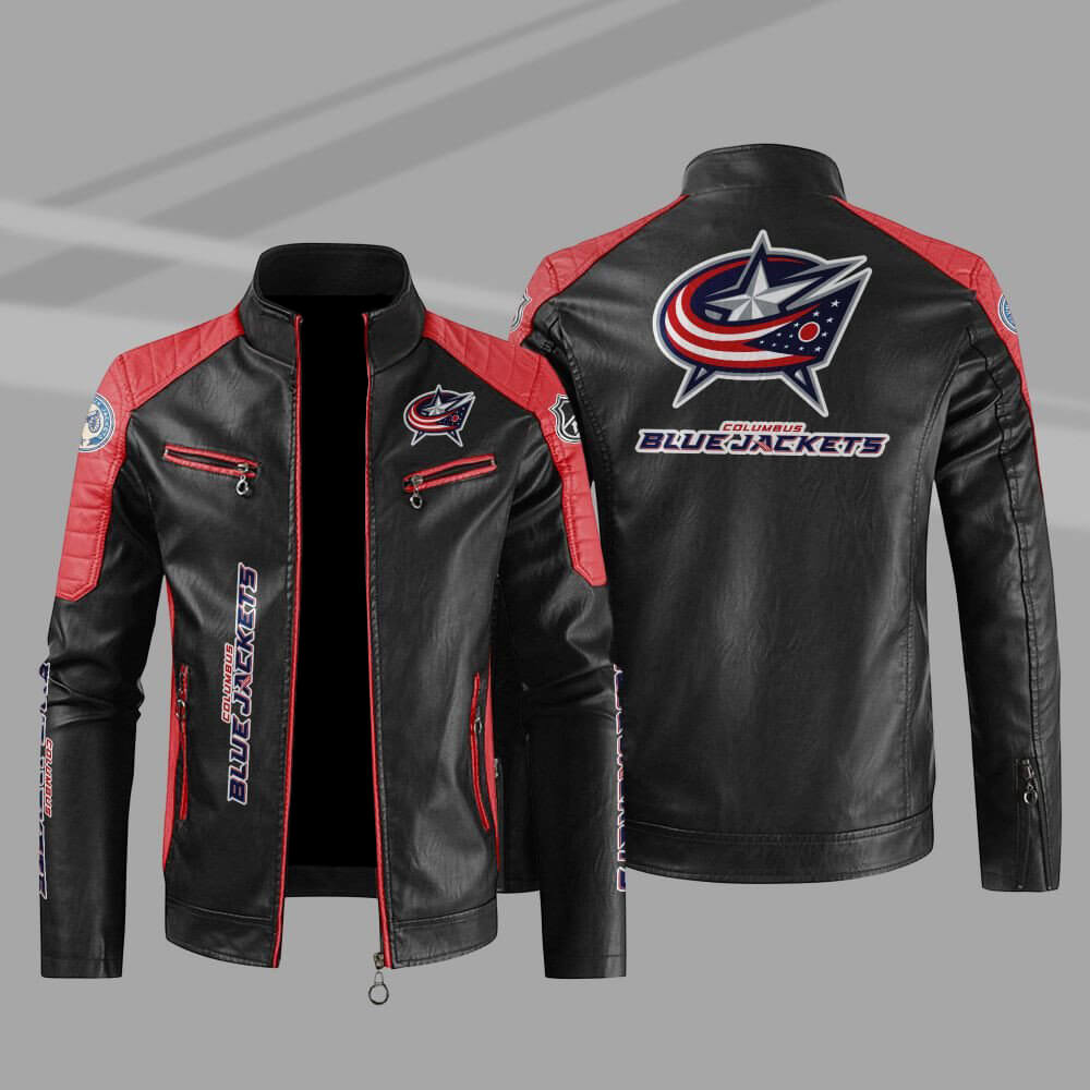 Columbus Blue Block Red Black NHL Leather Jacket Columbus Blue Block Red Black NHL Leather Jacket