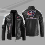 Columbus Blue Block White Black NHL Leather Jacket
