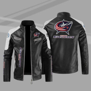 Columbus Blue Block White Black NHL Leather Jacket