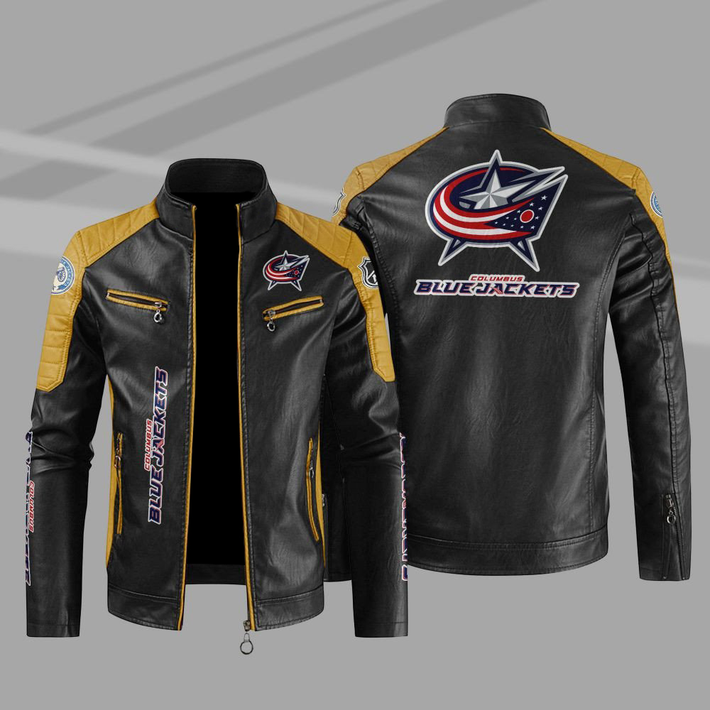 Columbus Blue Block Yellow Black NHL Leather Jacket Columbus Blue Block Yellow Black NHL Leather Jacket