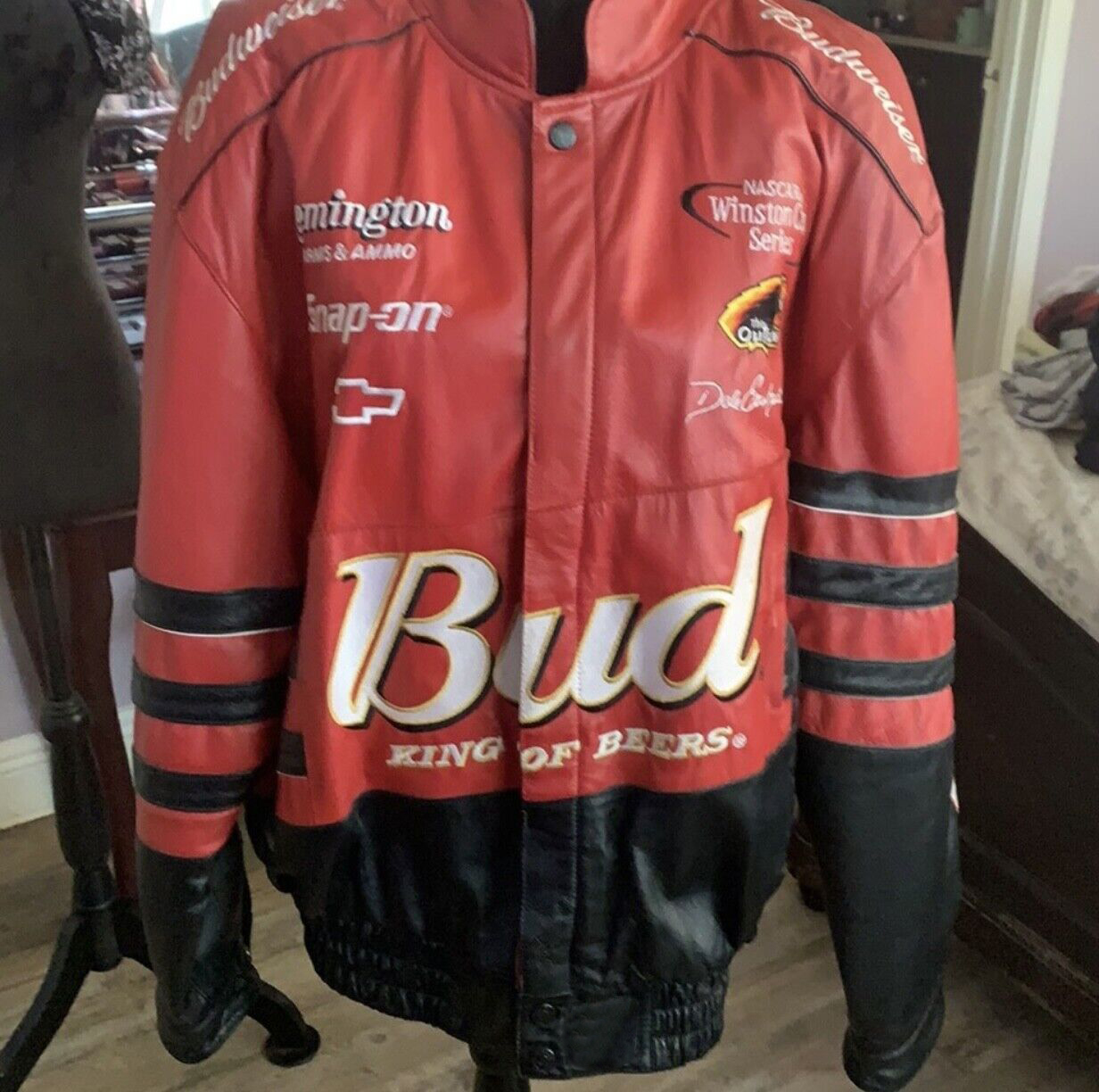 Dale Earnhardt Jr Red Black Bud Leather Jacket (1) Dale Earnhardt Jr Red Black Bud Leather Jacket