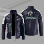 Dallas Stars Block Blue White Leather Jacket