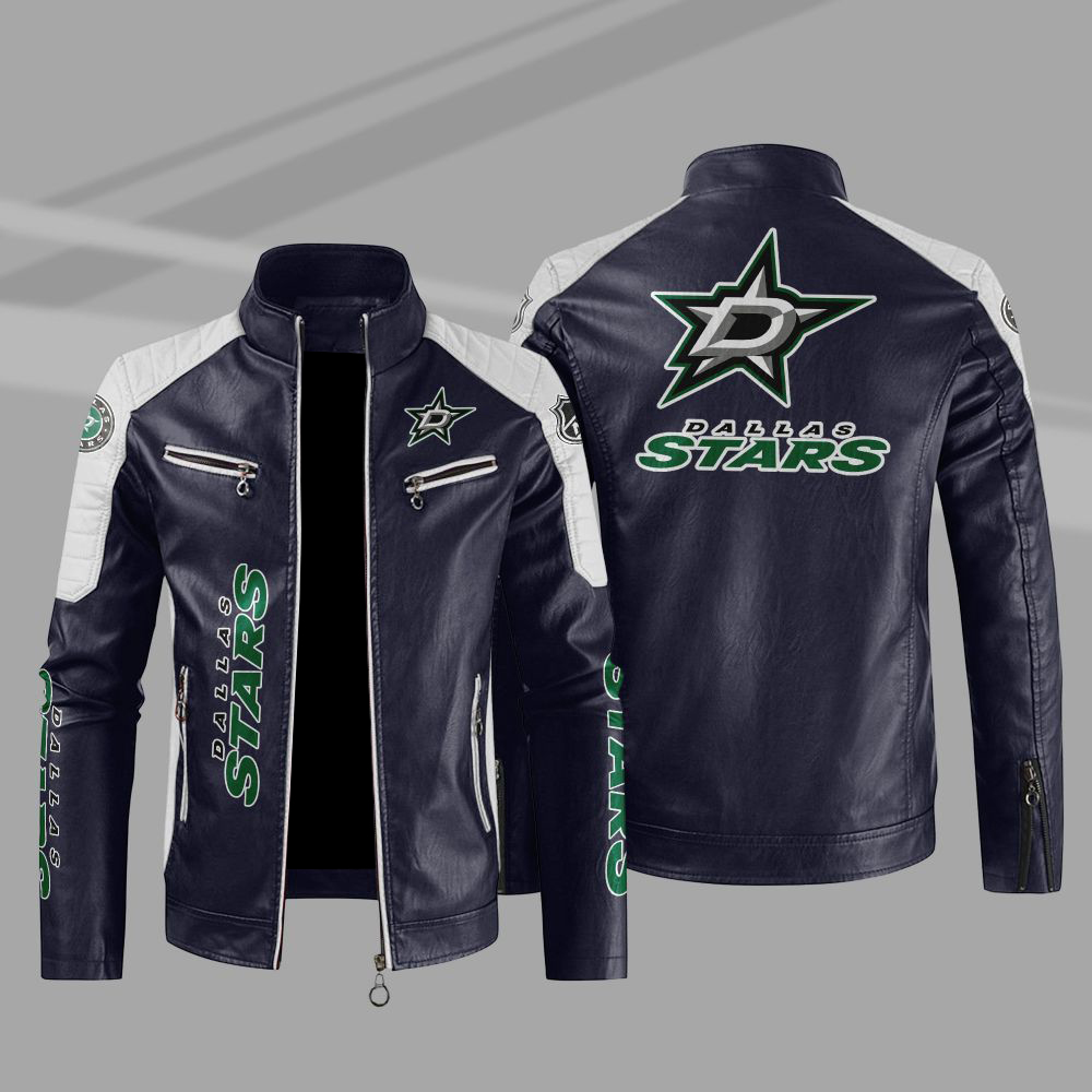 Dallas Stars Block Blue White Leather Jacket Dallas Stars Block Blue White Leather Jacket