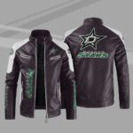 Dallas Stars Block Maroon White Leather Jacket