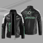Dallas Stars Block White Black NHL Leather Jacket