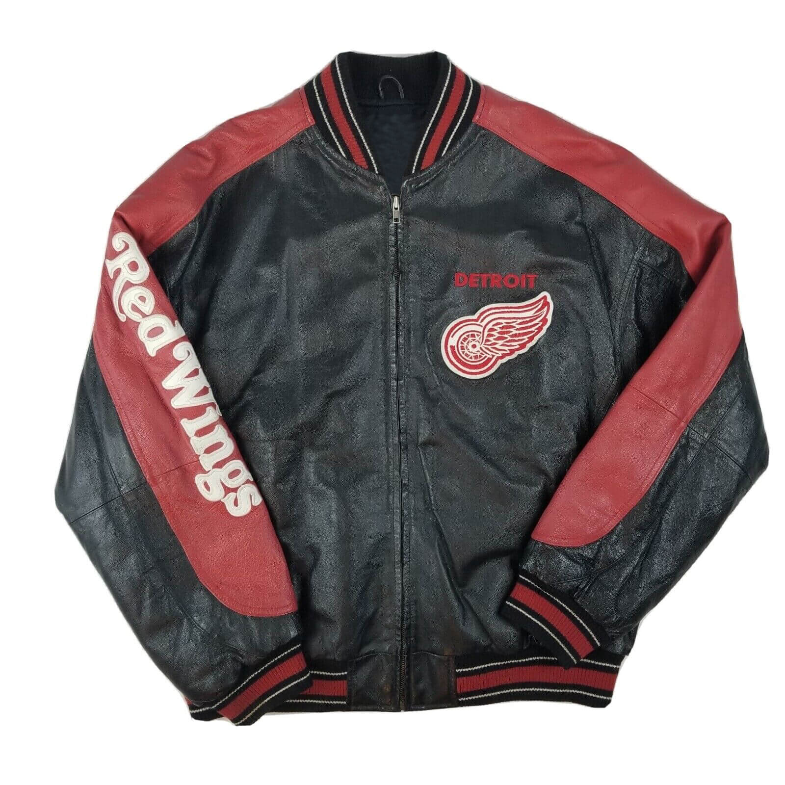 Detroit Red Wings Vintage Baseball Leather Jacket (1) Detroit Red Wings Vintage Baseball Leather Jacket