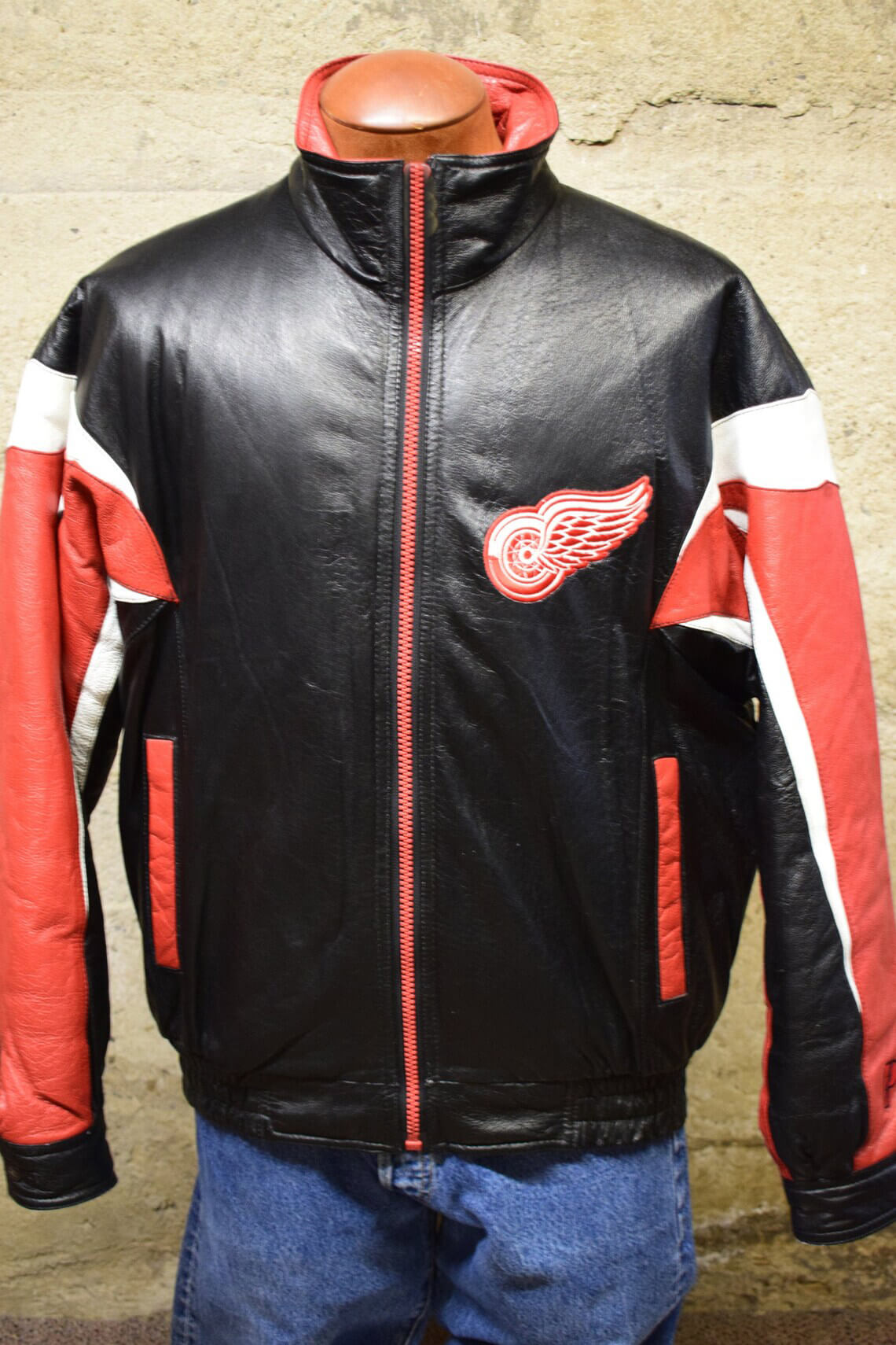Detroit Red Wings Zip Up Leather Bomber Jacket (1) Detroit Red Wings Zip Up Leather Bomber Jacket