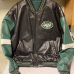G-III New York Jets Black Leather Bomber Jacket