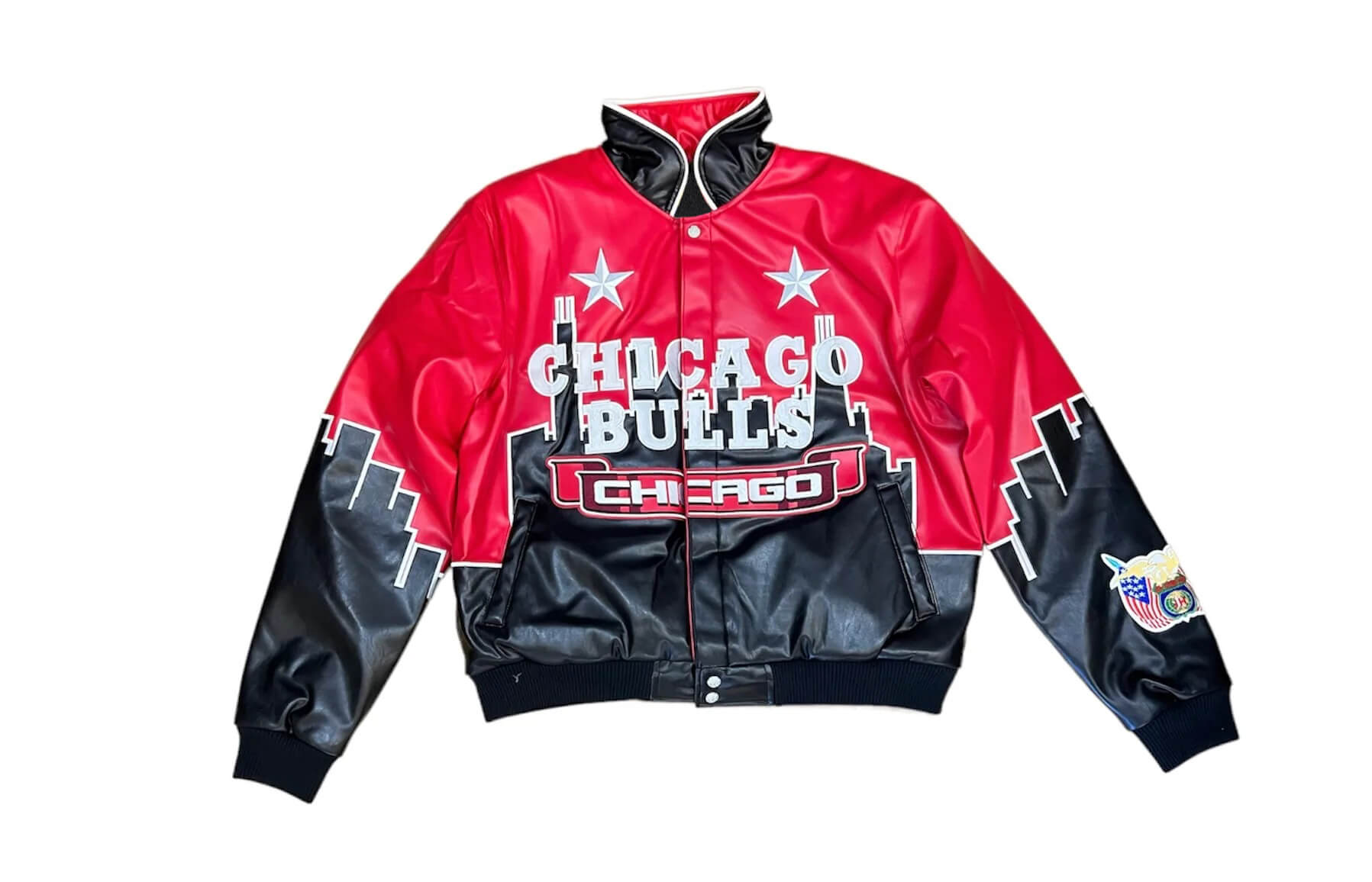 Chicago Bulls Full Leather Jacket - Black/Black Small