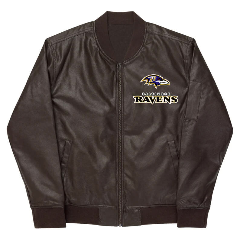 NFL Baltimore Ravens Brown Leather Varsity Jacket (1) NFL Baltimore Ravens Brown Leather Varsity Jacket