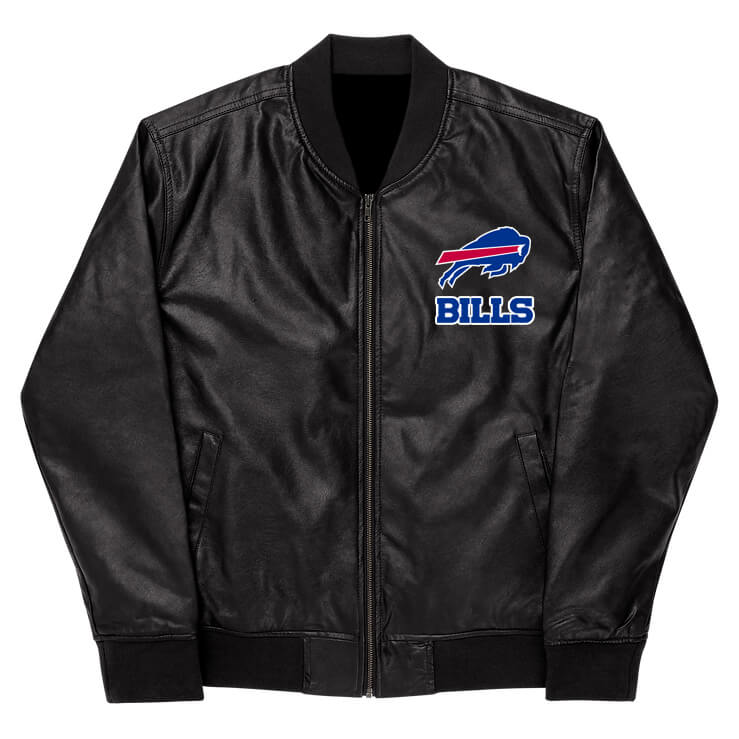 NFL Buffalo Bills Black Leather Varsity Jacket (1) NFL Buffalo Bills Black Leather Varsity Jacket