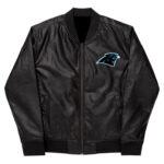 NFL Carolina Panthers Black Leather Varsity Jacket