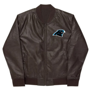 NFL Carolina Panthers Brown Leather Varsity Jacket