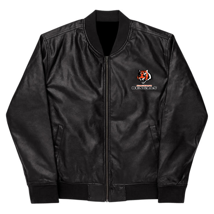 NFL Cincinnati Bengals Black Leather Varsity Jacket (1) NFL Cincinnati Bengals Black Leather Varsity Jacket