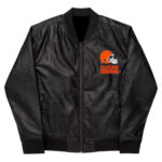 NFL Cleveland Browns Black Leather Varsity Jacket