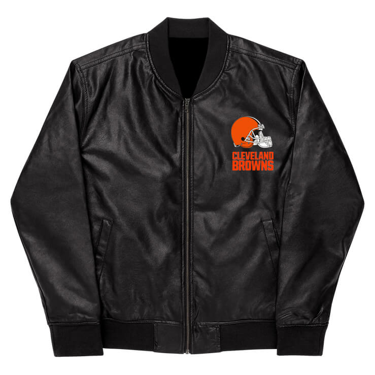 NFL Cleveland Browns Black Leather Varsity Jacket (1) NFL Cleveland Browns Black Leather Varsity Jacket