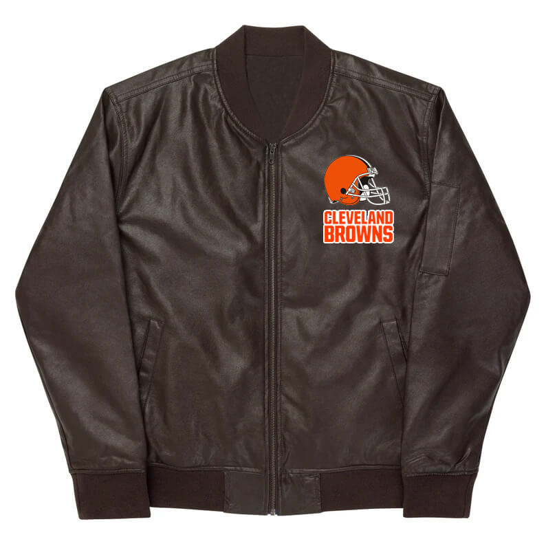 NFL Cleveland Browns Brown Leather Varsity Jacket (1) NFL Cleveland Browns Brown Leather Varsity Jacket
