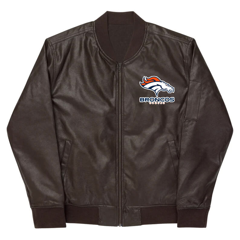 NFL Denver Broncos Brown Leather Varsity Jacket (1) NFL Denver Broncos Brown Leather Varsity Jacket