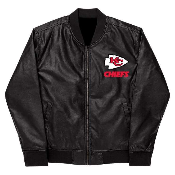 NFL Kansas City Chiefs Black Leather Varsity Jacket (1) NFL Kansas City Chiefs Black Leather Varsity Jacket