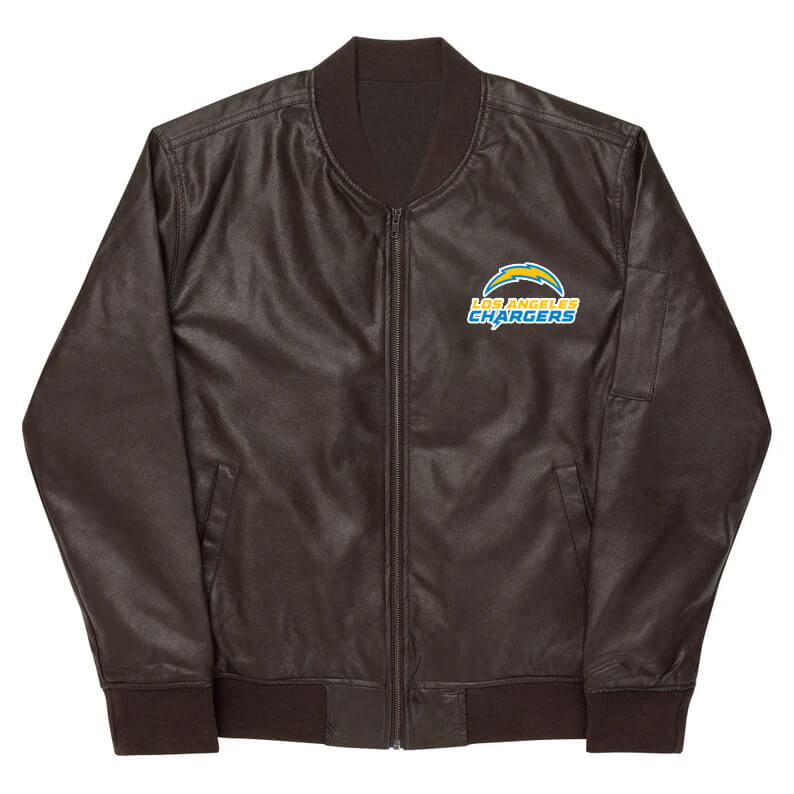 NFL Los Angeles Chargers Brown Leather Varsity Jacket (1) NFL Los Angeles Chargers Brown Leather Varsity Jacket