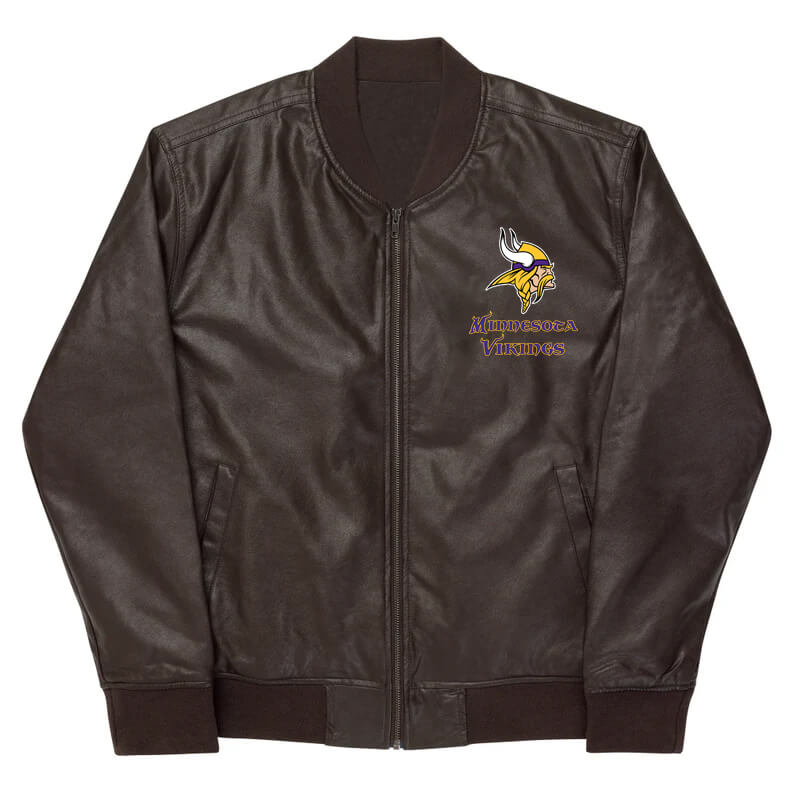 NFL Minnesota Vikings Brown Leather Varsity Jacket (1) NFL Minnesota Vikings Brown Leather Varsity Jacket