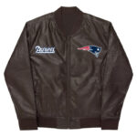 NFL New England Patriots Brown Leather Varsity Jacket