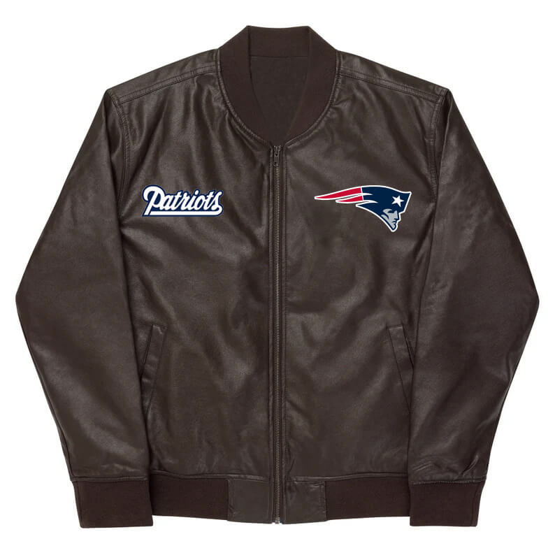 NFL New England Patriots Brown Leather Varsity Jacket (1) NFL New England Patriots Brown Leather Varsity Jacket