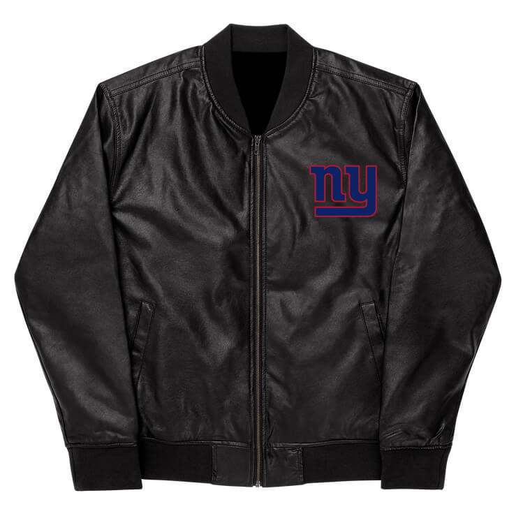 NFL New York Giants Black Leather Varsity Jacket (1) NFL New York Giants Black Leather Varsity Jacket