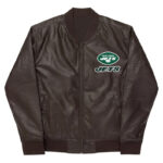 NFL New York Jets Brown Leather Varsity Jacket