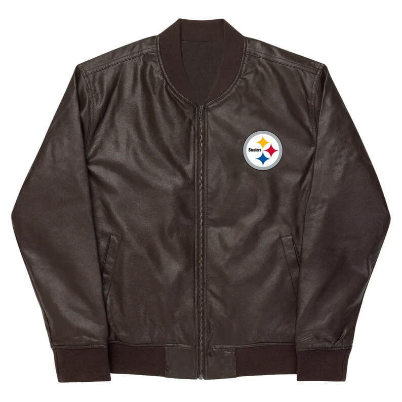 NFL Pittsburgh Steelers Brown Leather Varsity Jacket (1) NFL Pittsburgh Steelers Brown Leather Varsity Jacket