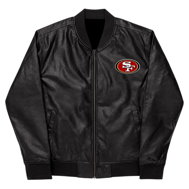 NFL San Francisco 49ers Black Leather Varsity Jacket (1) NFL San Francisco 49ers Black Leather Varsity Jacket