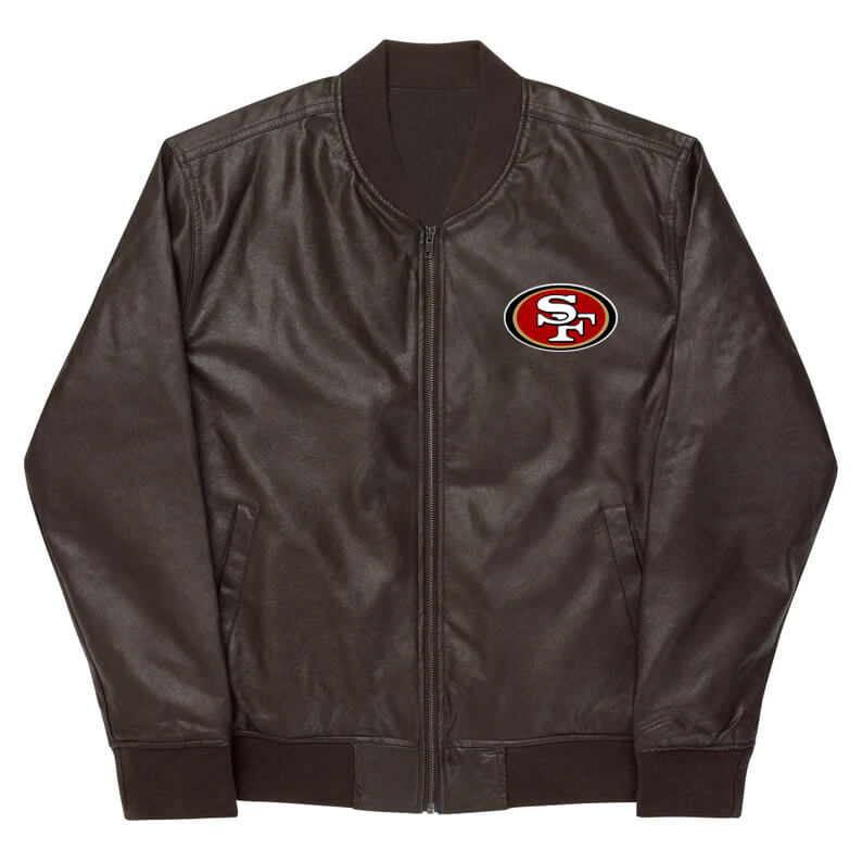 NFL San Francisco 49ers Brown Leather Varsity Jacket (1) NFL San Francisco 49ers Brown Leather Varsity Jacket