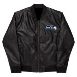 NFL Seattle Seahawks Black Leather Varsity Jacket
