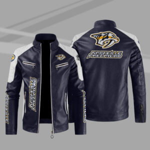 Nashville Predators Block Blue White Leather Jacket