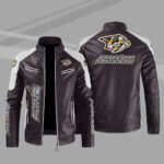 Nashville Predators Block Maroon White Leather Jacket