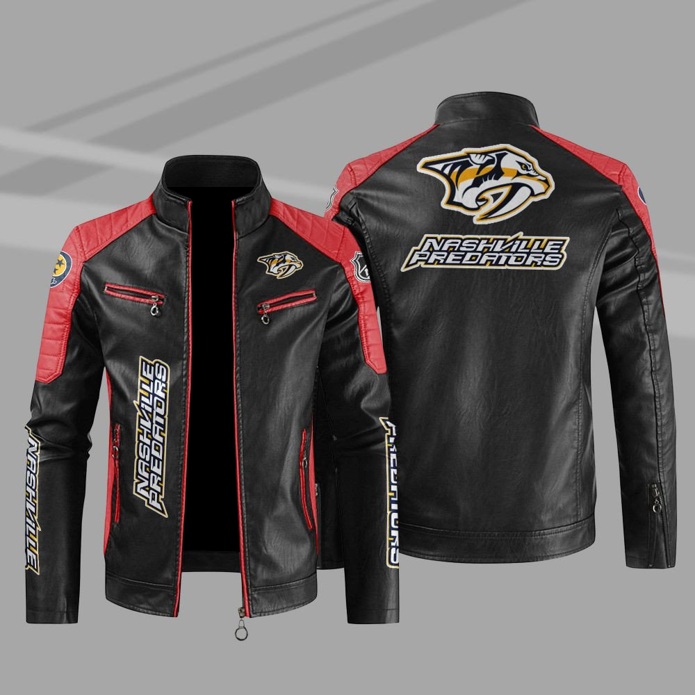 Nashville Predators Block Red Black Leather Jacket Nashville Predators Block Red Black Leather Jacket